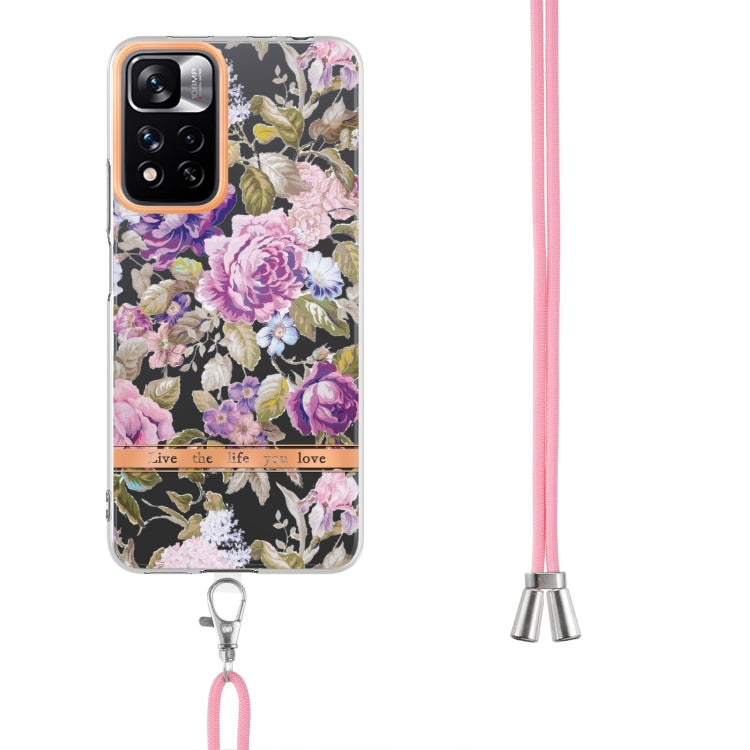 For Xiaomi Redmi Note 11 Pro / Redmi Note 11 Pro+ Flowers Series TPU Phone Case with Lanyard
