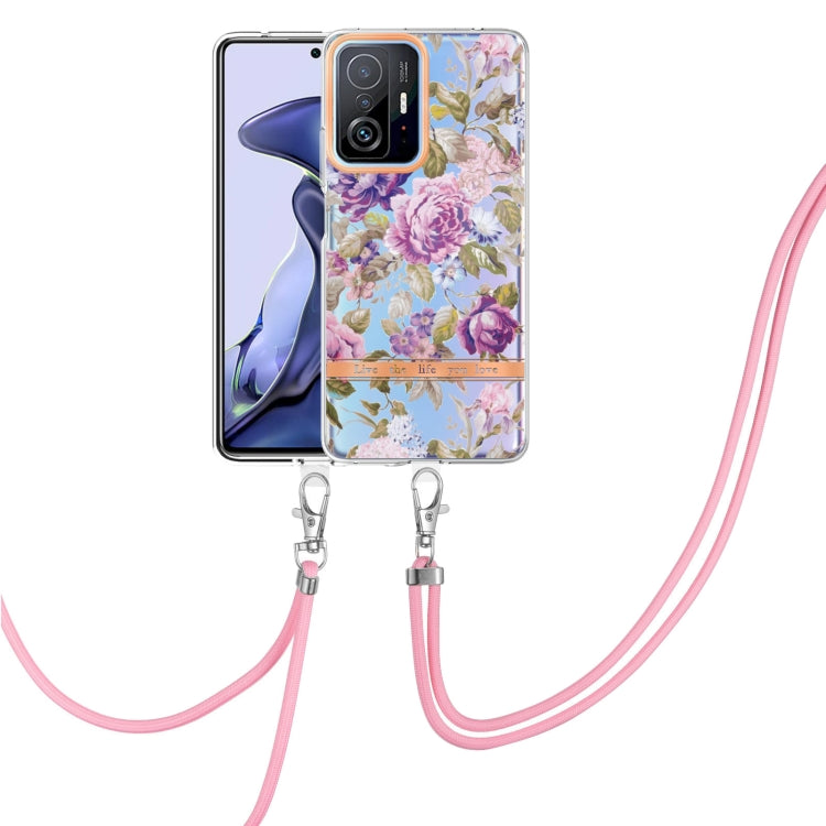 For Xiaomi Mi 11T Flowers Series TPU Phone Case with Lanyard