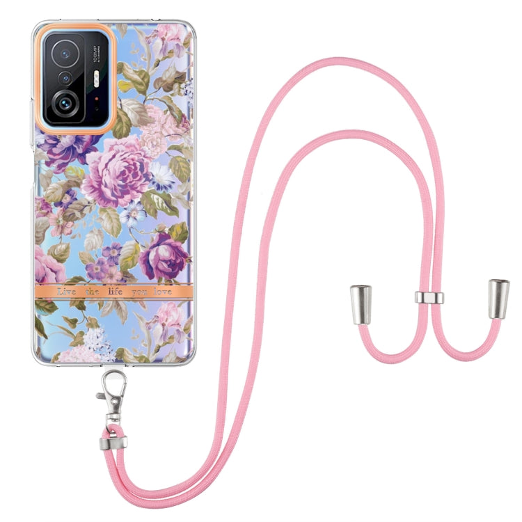 For Xiaomi Mi 11T Flowers Series TPU Phone Case with Lanyard