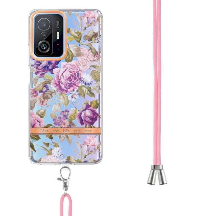 For Xiaomi Mi 11T Flowers Series TPU Phone Case with Lanyard