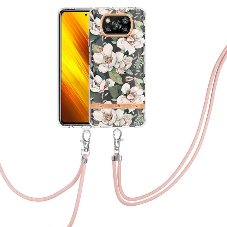 For Xiaomi Poco X3 NFC Flowers Series TPU Phone Case with Lanyard