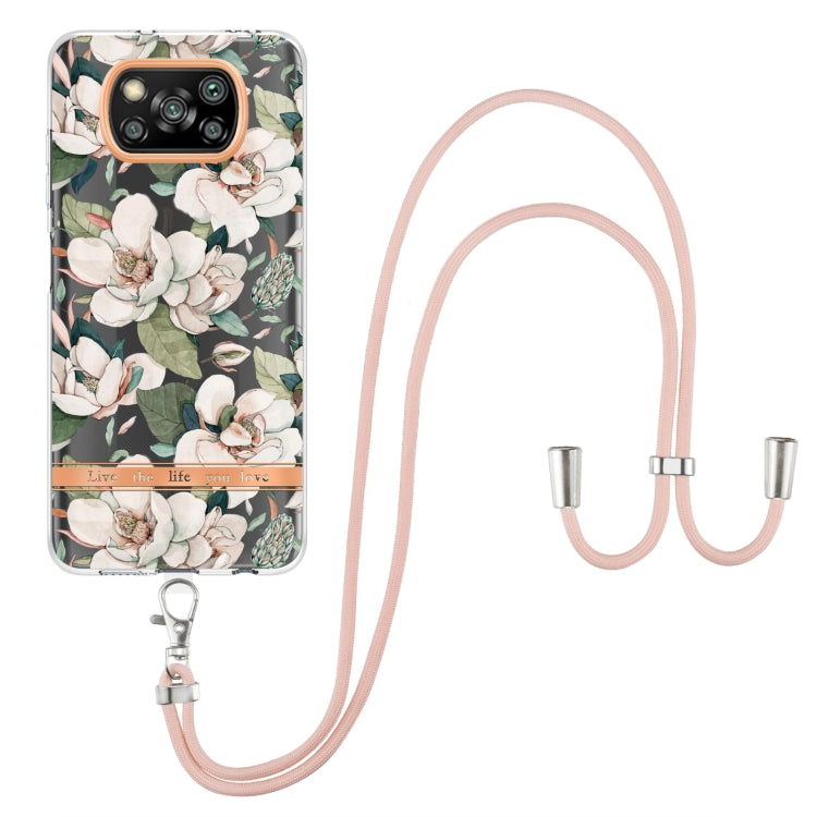 For Xiaomi Poco X3 NFC Flowers Series TPU Phone Case with Lanyard
