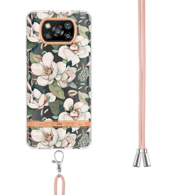 For Xiaomi Poco X3 NFC Flowers Series TPU Phone Case with Lanyard