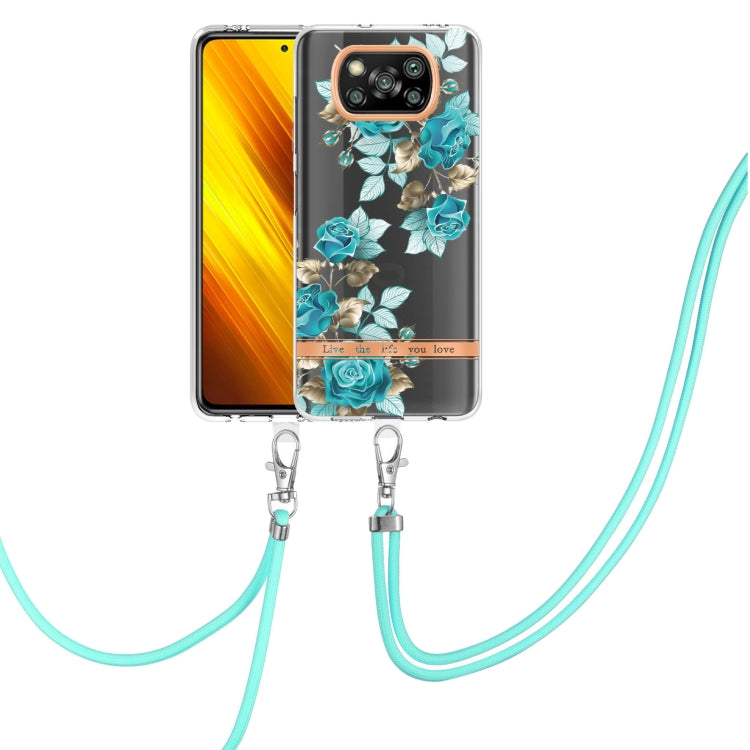 For Xiaomi Poco X3 NFC Flowers Series TPU Phone Case with Lanyard
