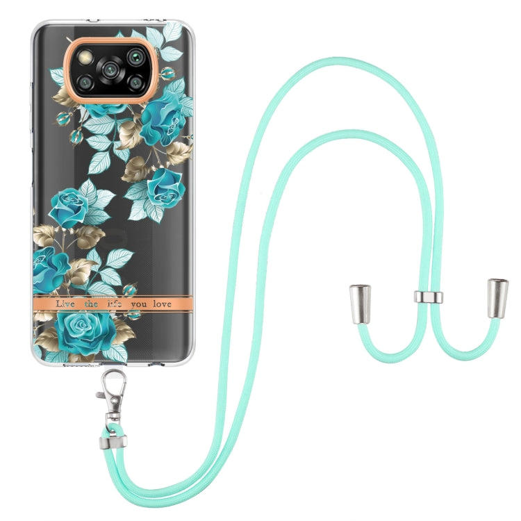 For Xiaomi Poco X3 NFC Flowers Series TPU Phone Case with Lanyard