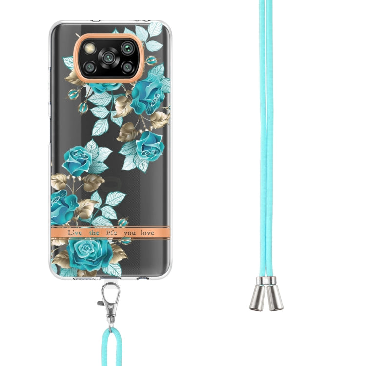 For Xiaomi Poco X3 NFC Flowers Series TPU Phone Case with Lanyard