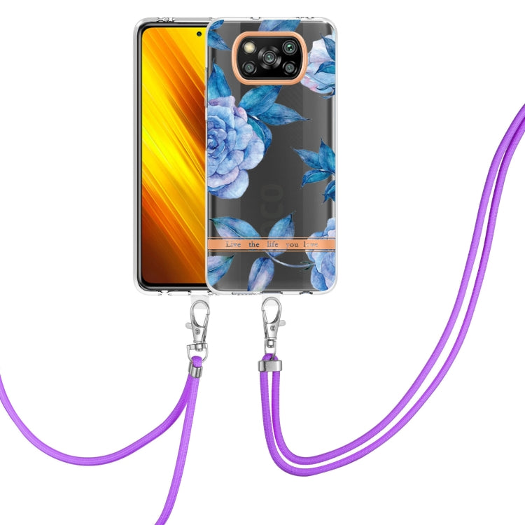 For Xiaomi Poco X3 NFC Flowers Series TPU Phone Case with Lanyard