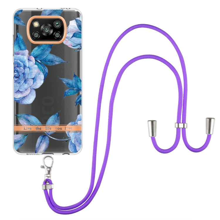 For Xiaomi Poco X3 NFC Flowers Series TPU Phone Case with Lanyard