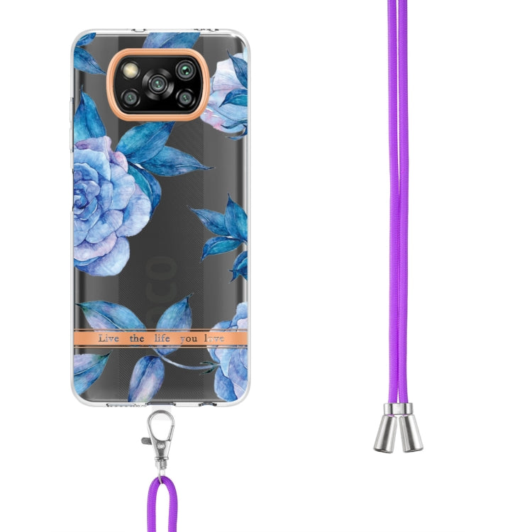 For Xiaomi Poco X3 NFC Flowers Series TPU Phone Case with Lanyard