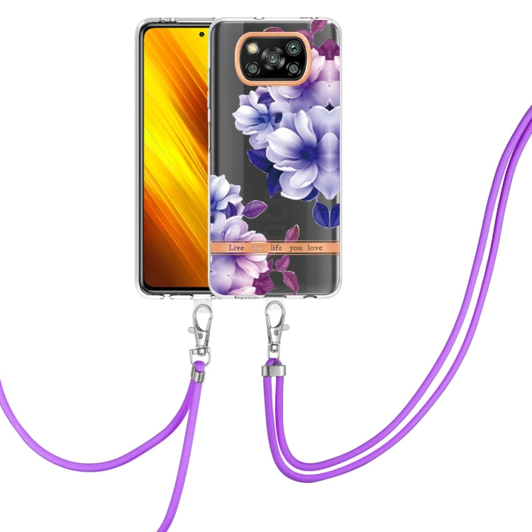 For Xiaomi Poco X3 NFC Flowers Series TPU Phone Case with Lanyard