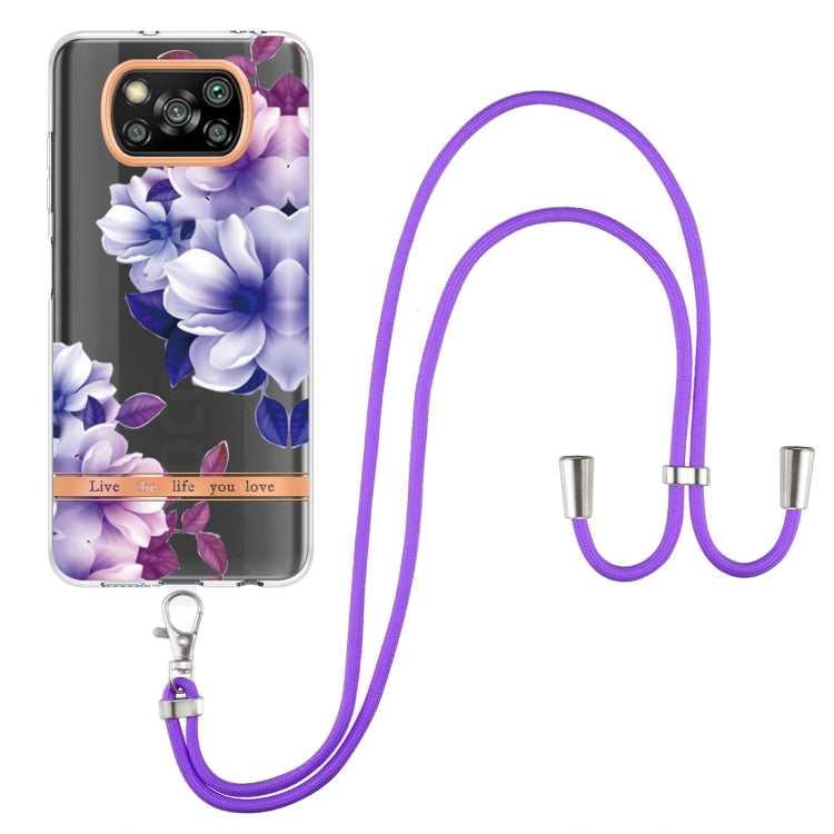 For Xiaomi Poco X3 NFC Flowers Series TPU Phone Case with Lanyard