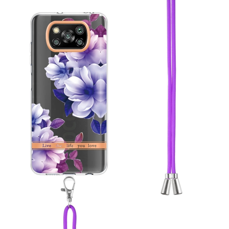 For Xiaomi Poco X3 NFC Flowers Series TPU Phone Case with Lanyard