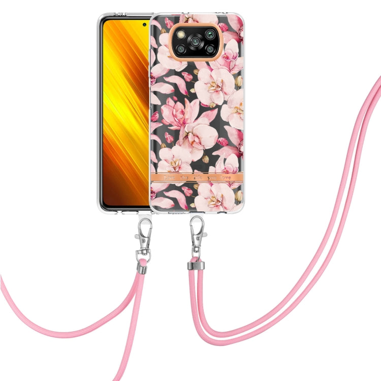 For Xiaomi Poco X3 NFC Flowers Series TPU Phone Case with Lanyard