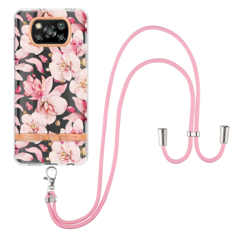For Xiaomi Poco X3 NFC Flowers Series TPU Phone Case with Lanyard