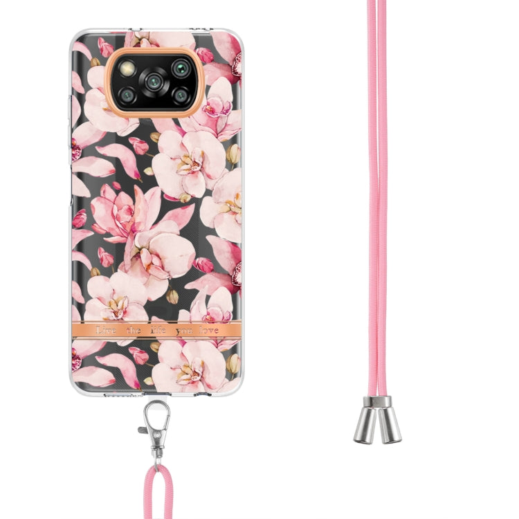 For Xiaomi Poco X3 NFC Flowers Series TPU Phone Case with Lanyard