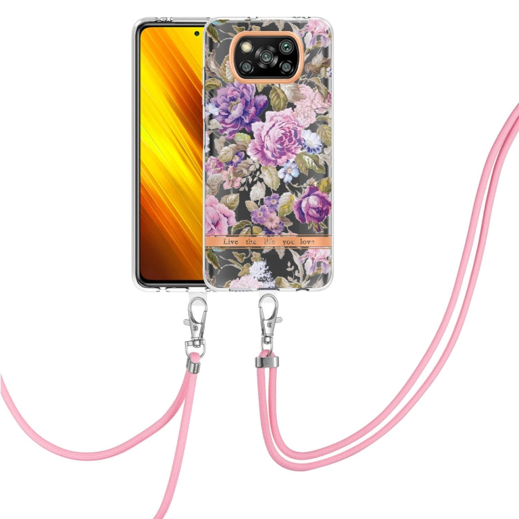 For Xiaomi Poco X3 NFC Flowers Series TPU Phone Case with Lanyard