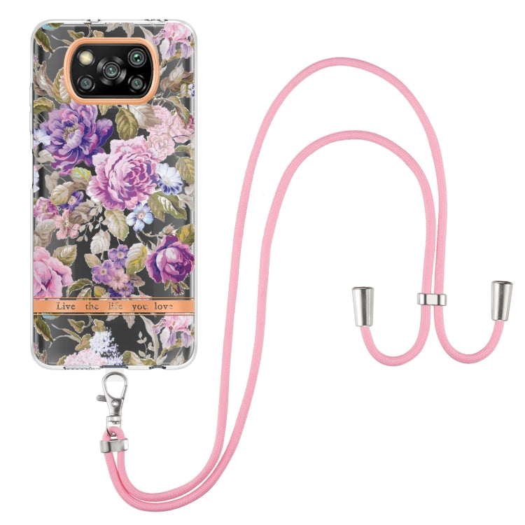 For Xiaomi Poco X3 NFC Flowers Series TPU Phone Case with Lanyard