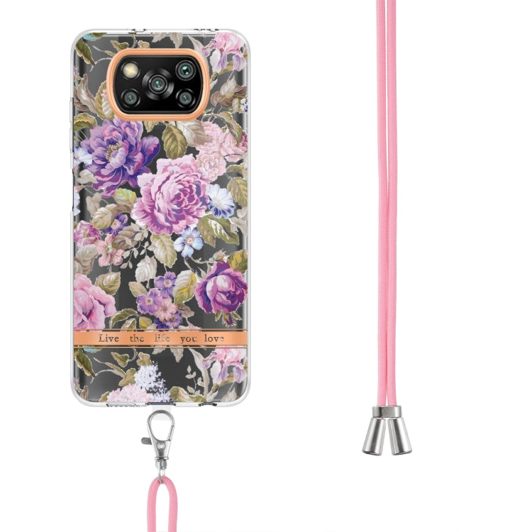 For Xiaomi Poco X3 NFC Flowers Series TPU Phone Case with Lanyard