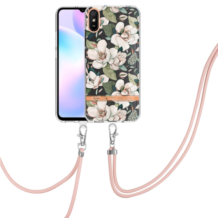 For Xiaomi Redmi 9A Flowers Series TPU Phone Case with Lanyard