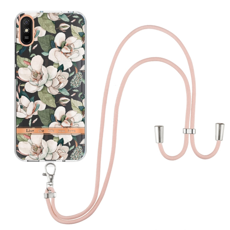 For Xiaomi Redmi 9A Flowers Series TPU Phone Case with Lanyard