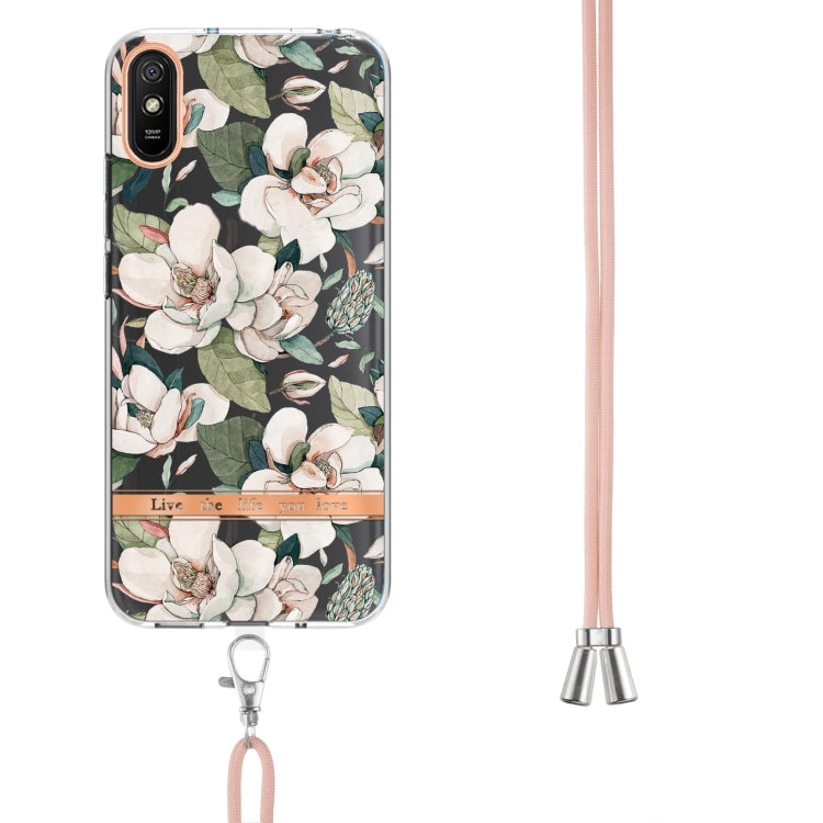 For Xiaomi Redmi 9A Flowers Series TPU Phone Case with Lanyard