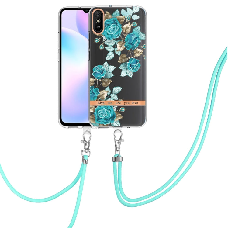For Xiaomi Redmi 9A Flowers Series TPU Phone Case with Lanyard