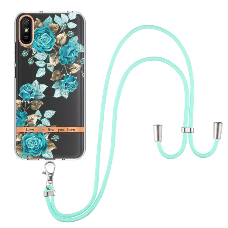 For Xiaomi Redmi 9A Flowers Series TPU Phone Case with Lanyard