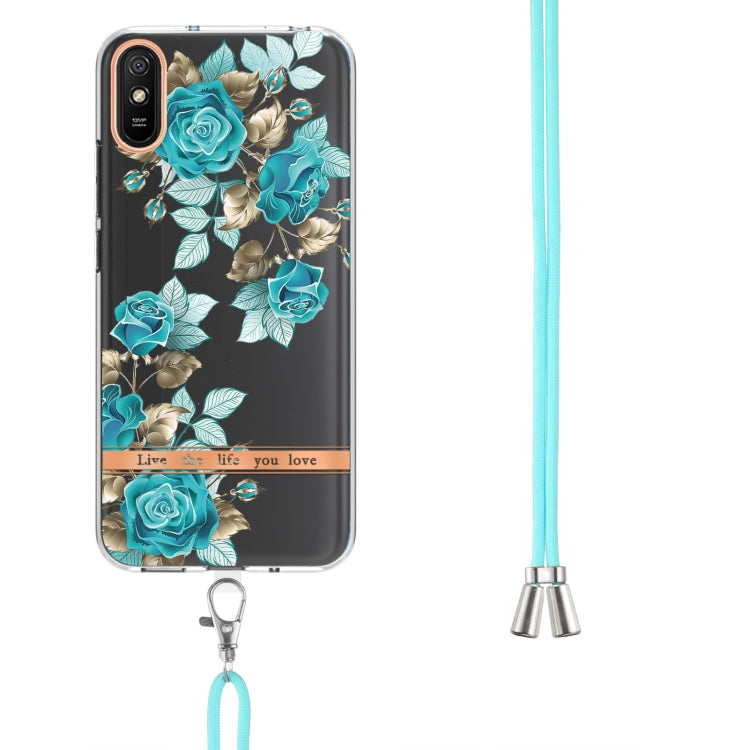For Xiaomi Redmi 9A Flowers Series TPU Phone Case with Lanyard