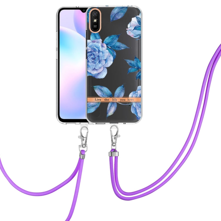 For Xiaomi Redmi 9A Flowers Series TPU Phone Case with Lanyard