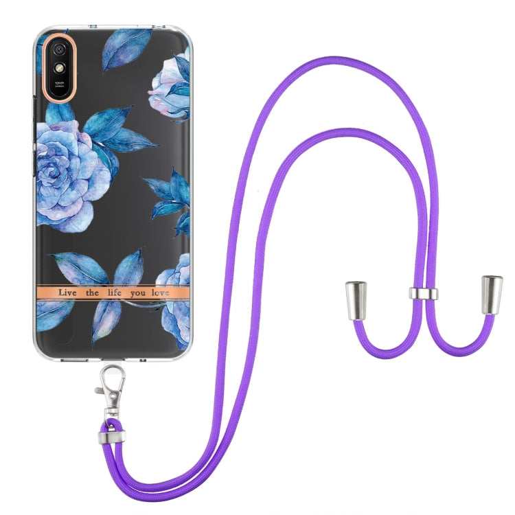 For Xiaomi Redmi 9A Flowers Series TPU Phone Case with Lanyard