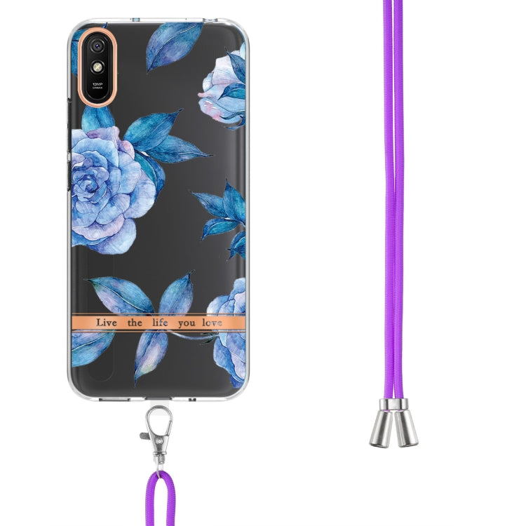 For Xiaomi Redmi 9A Flowers Series TPU Phone Case with Lanyard