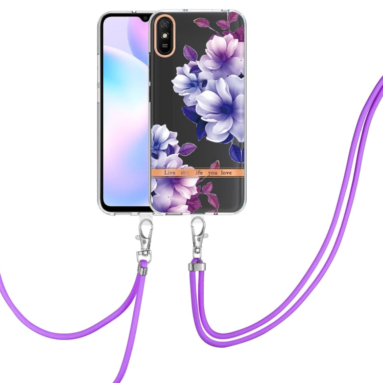 For Xiaomi Redmi 9A Flowers Series TPU Phone Case with Lanyard