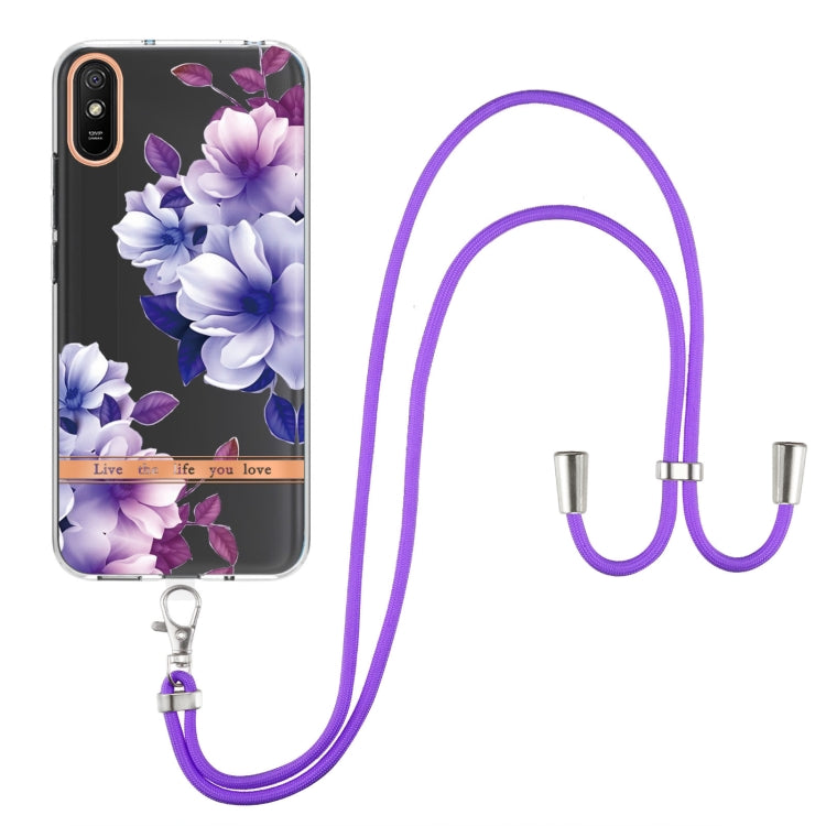 For Xiaomi Redmi 9A Flowers Series TPU Phone Case with Lanyard