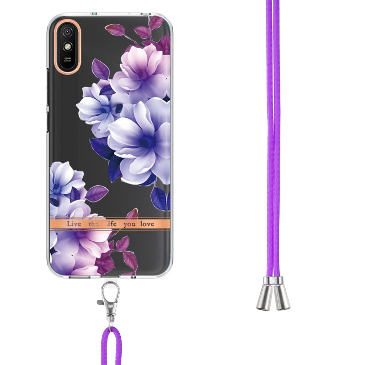 For Xiaomi Redmi 9A Flowers Series TPU Phone Case with Lanyard