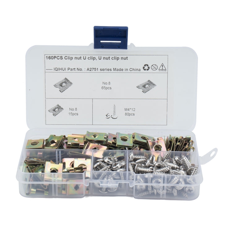A2751 160 in 1 U-shape Nut Kit Spire Clips No.8 Zinc Speed Fasteners Lug Nuts with Screws