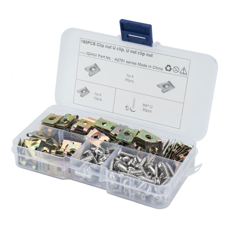 A2751 160 in 1 U-shape Nut Kit Spire Clips No.8 Zinc Speed Fasteners Lug Nuts with Screws