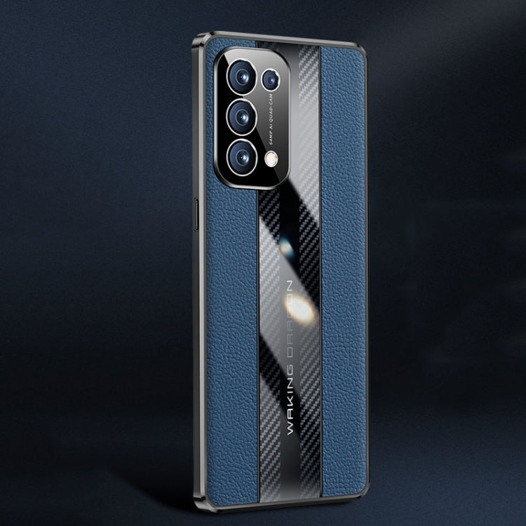 For OPPO Reno5 Pro Racing Car Design Leather Electroplating Process Anti-fingerprint Protective Phone Case(Blue)