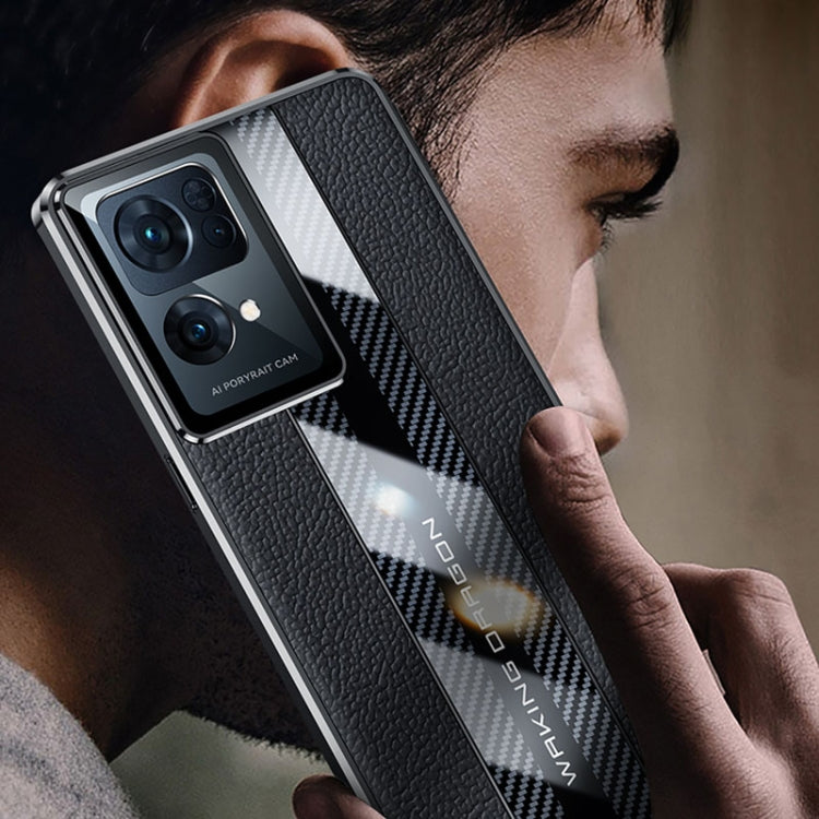 For OPPO Reno7 Racing Car Design Leather Electroplating Process Anti-fingerprint Protective Phone Case