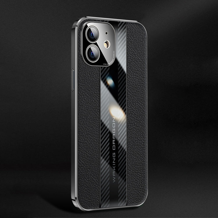 For iPhone 12 Racing Car Design Leather Electroplating Process Anti-fingerprint Protective Phone Case(Black)