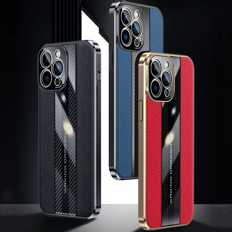 For iPhone 13 Pro Racing Car Design Leather Electroplating Process Anti-fingerprint Protective Phone Case (Blue)