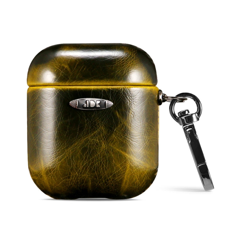 Oil Wax Leather Texture Earphone Protective Case with Hang Buckle For AirPods 1 / 2