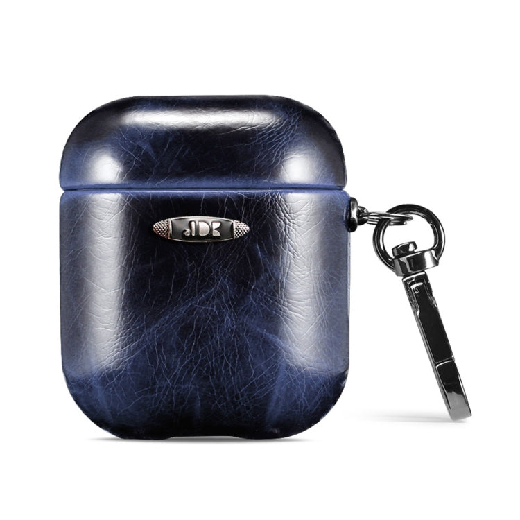 Oil Wax Leather Texture Earphone Protective Case with Hang Buckle For AirPods 1 / 2