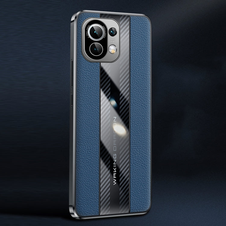For Xiaomi Mi 11 Ultra Racing Car Design Leather Electroplating Process Anti-fingerprint Protective Phone Case(Blue)