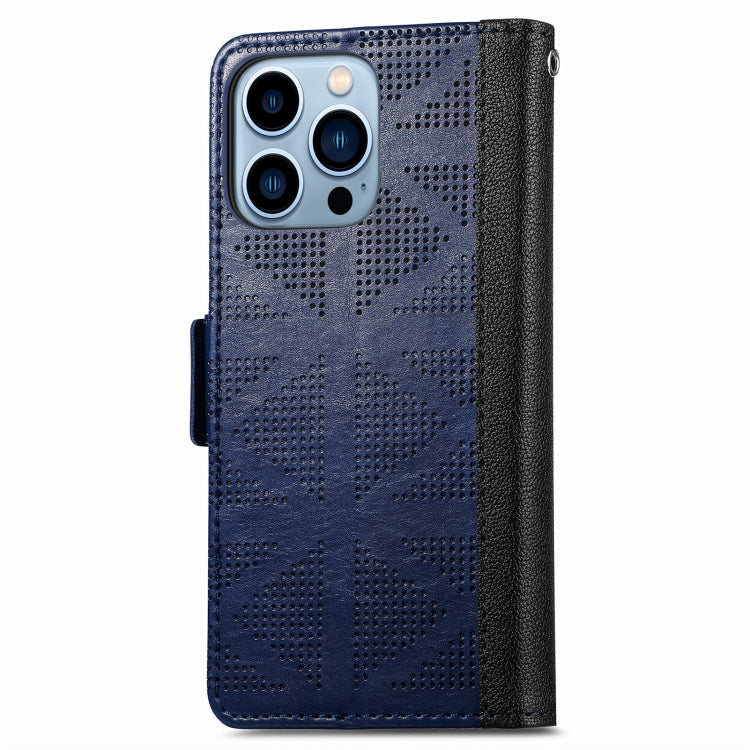 For iPhone 13 Pro Grid Leather Flip Phone Case