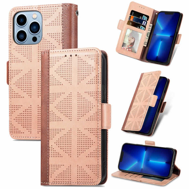 For iPhone 13 Pro Grid Leather Flip Phone Case