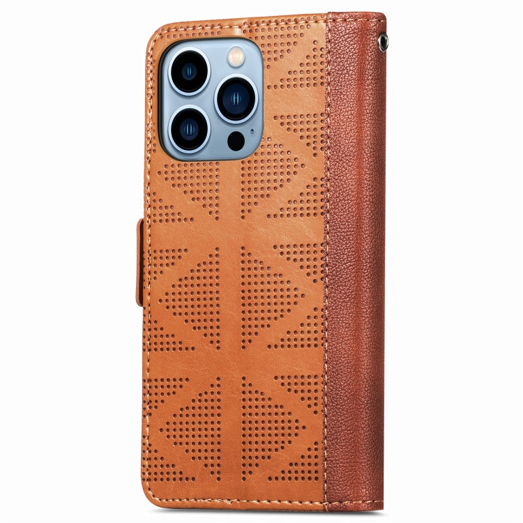 For iPhone 13 Pro Grid Leather Flip Phone Case