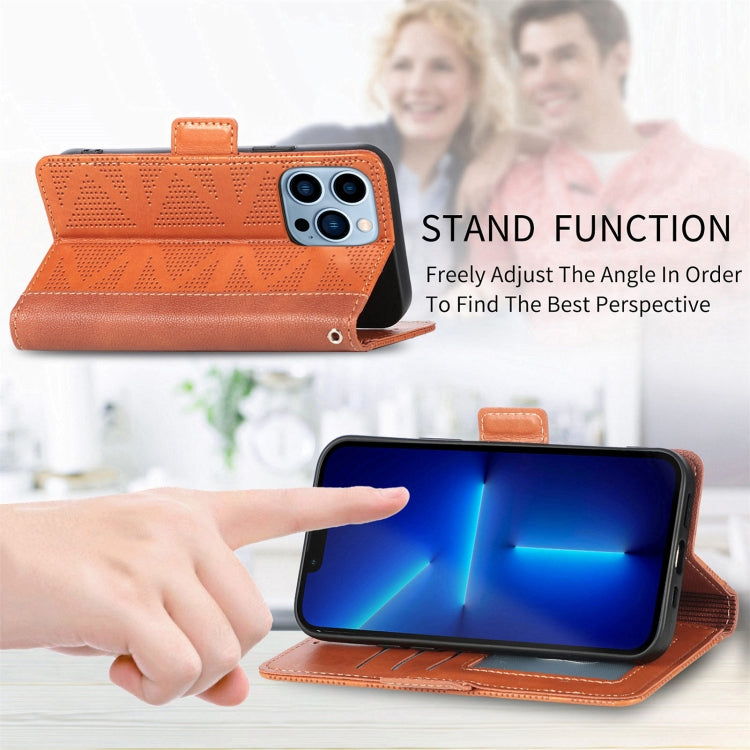 For iPhone 13 Pro Grid Leather Flip Phone Case