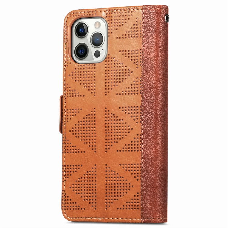 For iPhone 12 Pro Max Grid Leather Flip Phone Case