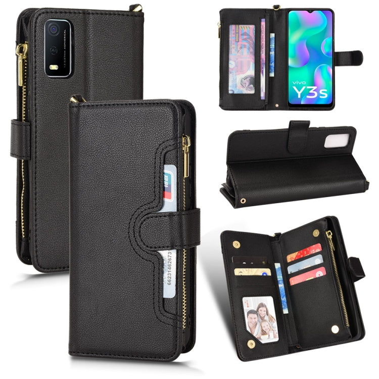 For vivo Y3s 2021 Litchi Texture Zipper Leather Phone Case