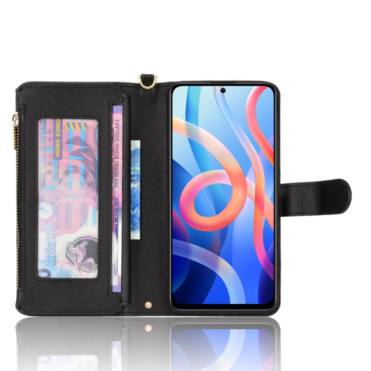For Xiaomi Redmi Note 11 CN Version/Poco M4 Pro/Redmi 10 Zipper Bag Leather Phone Case